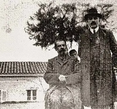 Φωτογραφία του Αλέξανδρου Παπαδιαμάντη με τον Γιάννη Βλαχογιάννη στη Δεξαμενή, 1908
