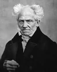 Ασπρόμαυρο πορτρέτο του ηλικιωμένου Arthur Schopenhauer με λευκά, ανάκατα μαλλιά και σοβαρή έκφραση