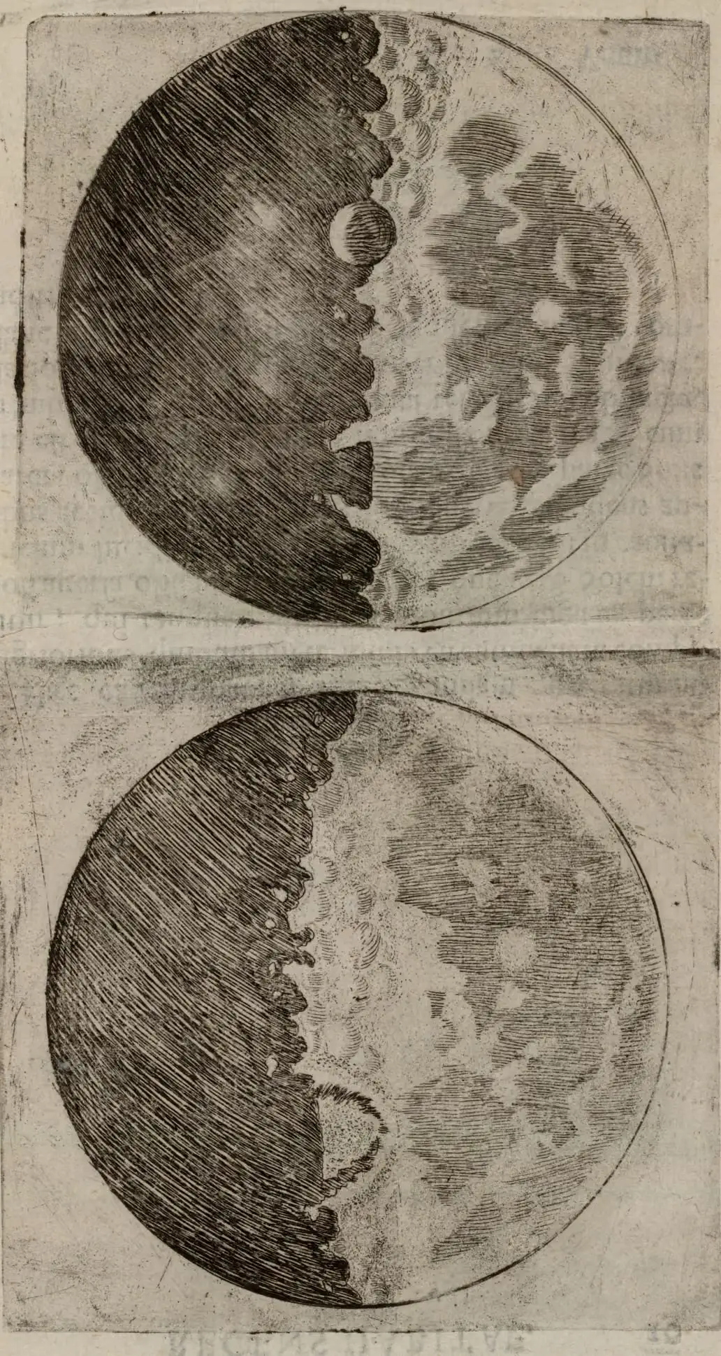 Σχέδια της Σελήνης από το Sidereus Nuncius του Galileo Galilei, 1610