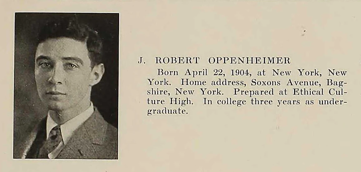 Ο νεαρός Oppenheimer σε λεύκωμα του Harvard του 1926