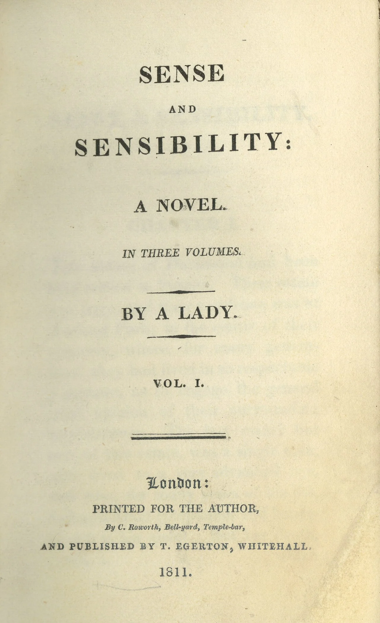 Σελίδα τίτλου του Sense and Sensibility, 1811, με την ένδειξη By a Lady