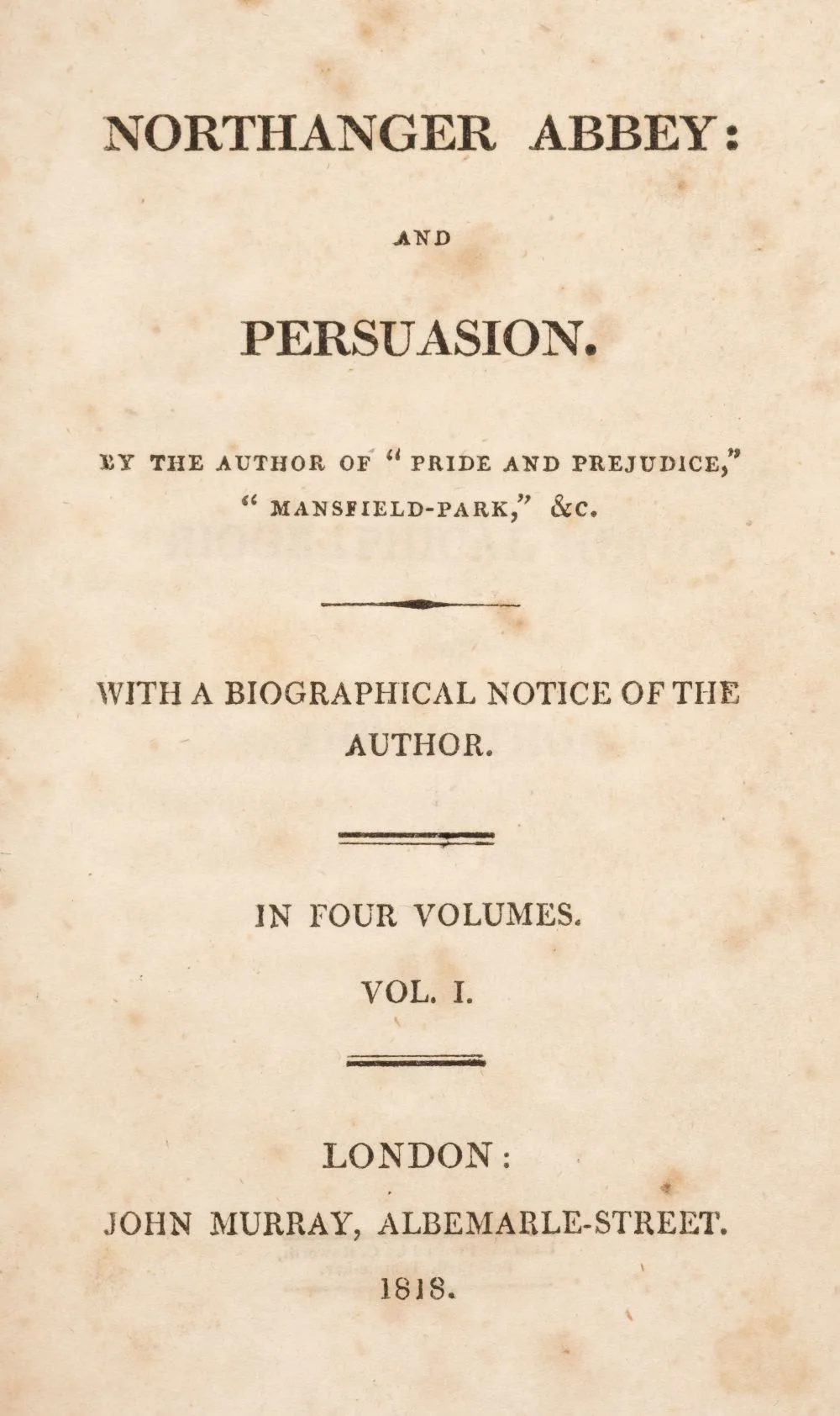 Σελίδα τίτλου της κοινής έκδοσης Northanger Abbey and Persuasion με χρονολογία 1818