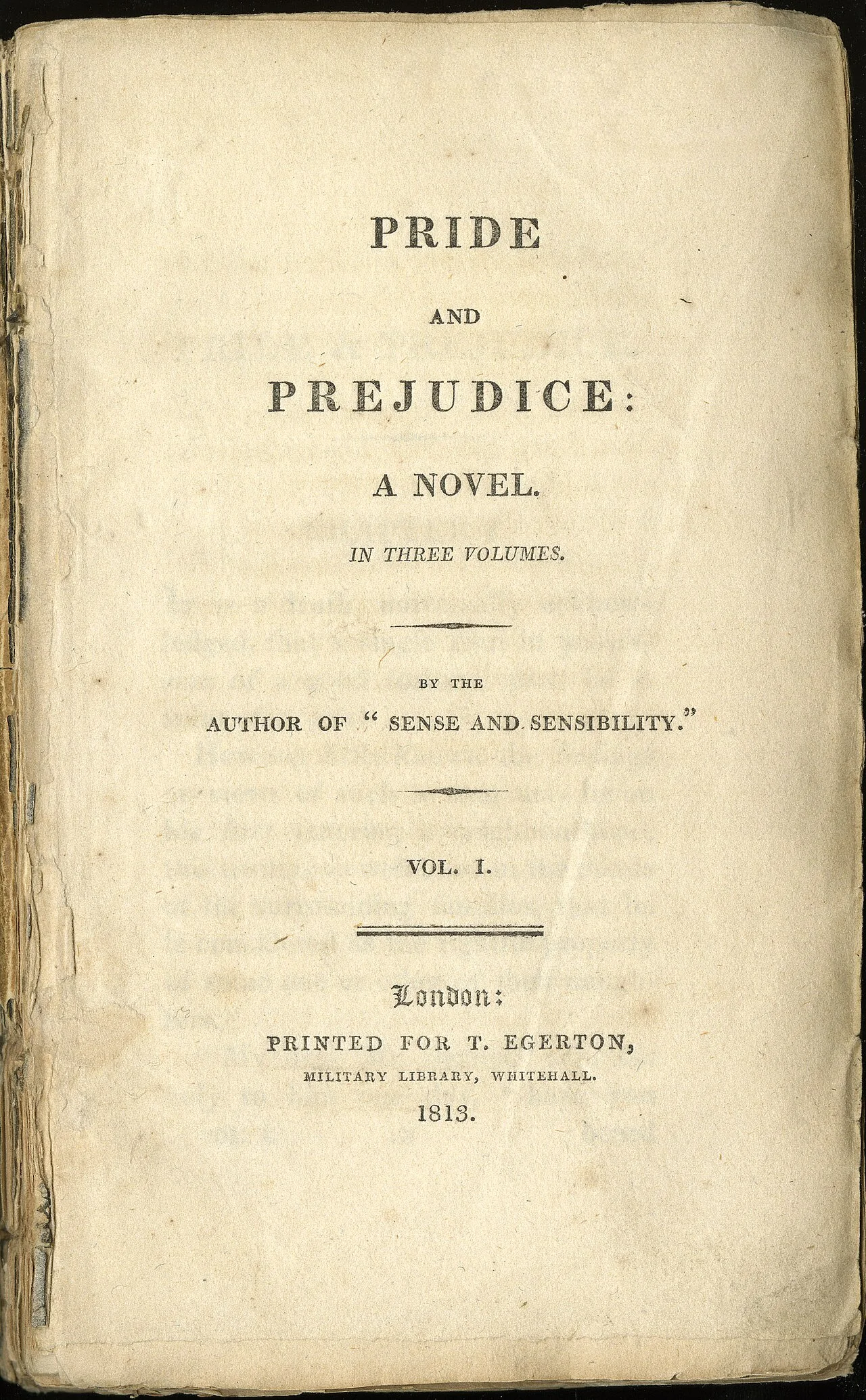 Σελίδα τίτλου του πρώτου τόμου του Pride and Prejudice, έκδοση 1813