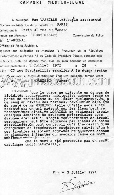 Η γαλλική ιατρική έκθεση του Max Vassille με ημερομηνία 3 Ιουλίου 1971