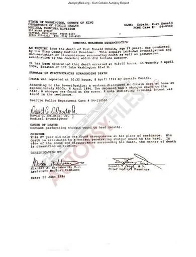 Σελίδα από το ιατροδικαστικό πόρισμα για τον θάνατο της Janis Joplin το 1970