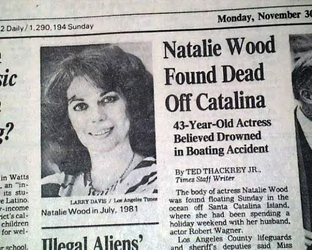 Πρωτοσέλιδο εφημερίδας για τον θάνατο της Natalie Wood τον Νοέμβριο του 1981