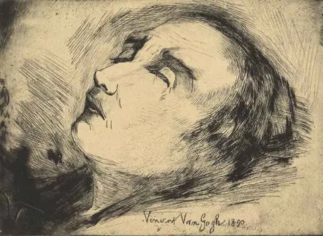 Σχέδιο του Vincent van Gogh στο νεκρικό κρεβάτι από τον Dr Paul Gachet, 29 Ιουλίου 1890