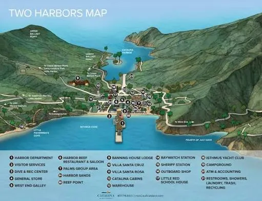 Χάρτης της Santa Catalina Island με την περιοχή Two Harbors στην Καλιφόρνια